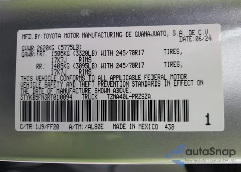 2024 Toyota Tacoma Sr5 from USA, damaged, VIN 3TYKB5FN3RT010894